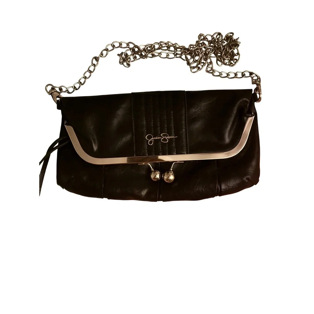 Jessica Simpson Roxanne Kiss Lock Clutch Black Crossbody